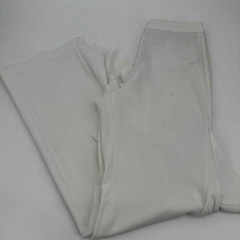 Alice Olivia White Split Wide‎ Leg Ruffle Trim Pants Size 8 Flowy Chic